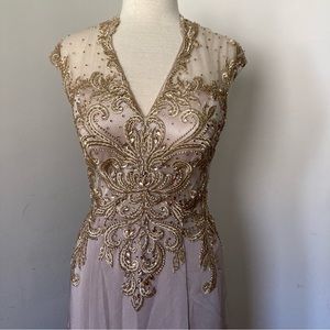Amelia Couture Jeweled Ornate Prom Dress Gold
